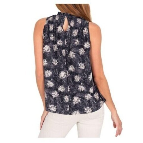 Joie Baltic Print Silky Sleeveless Keyhole Back Floral Top Smocked - Picture 2 of 8
